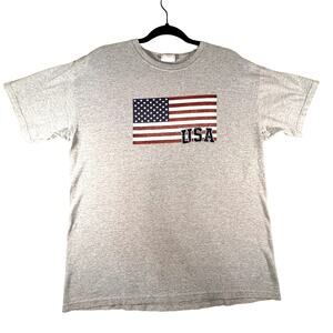 Vintage, Y2K, USA Flag Print Design T-Shirt, Color:Gray, Size: Large